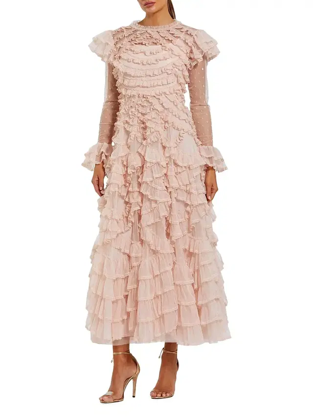 Mac Duggal Women's Ruffled Lace Maxi Dress - Porcelain