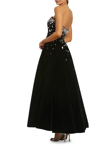 Mac Duggal Women's Glass-Embellished Velvet Tea-Length Dress | Thumbnail 2 Mac Duggal Women's Glass-Embellished Velvet Tea-Length Dress | Thumbnail 2