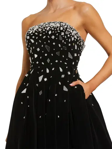 Mac Duggal Women's Glass-Embellished Velvet Tea-Length Dress | Thumbnail 3 Mac Duggal Women's Glass-Embellished Velvet Tea-Length Dress | Thumbnail 3