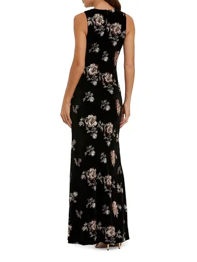 Mac Duggal Women's Floral Sequined Velvet Column Gown - Black Multi - Size 14 | Thumbnail 2 Mac Duggal Women's Floral Sequined Velvet Column Gown - Black Multi - Size 14 | Thumbnail 2