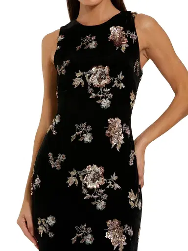 Mac Duggal Women's Floral Sequined Velvet Column Gown - Black Multi - Size 14 | Thumbnail 3 Mac Duggal Women's Floral Sequined Velvet Column Gown - Black Multi - Size 14 | Thumbnail 3