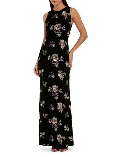 Mac Duggal Women's Floral Sequined Velvet Column Gown - Black Multi - Size 14 | Thumbnail 1 Mac Duggal Women's Floral Sequined Velvet Column Gown - Black Multi - Size 14 | Thumbnail 1