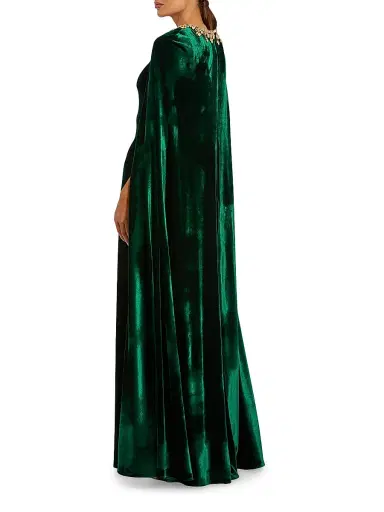 Mac Duggal Women's Embellished-Neckline Velvet Cape Gown - Deep Green - Size 24 | Thumbnail 2