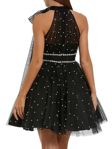Mac Duggal Women's Embellished Tulle Mini Cocktail Dress - Black Ivory - Size 12 | Thumbnail 2
