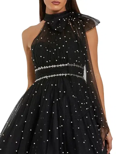 Mac Duggal Women's Embellished Tulle Mini Cocktail Dress - Black Ivory - Size 12 | Thumbnail 3