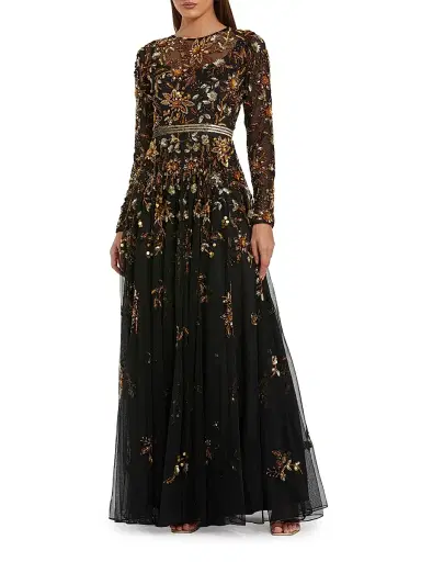Mac Duggal Women's Embellished Chiffon Gown - Black Gold - Size 20 | Thumbnail 1