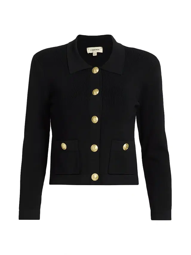 L'AGENCE Women's Osiris Rib-Knit Cardigan - Black Gold