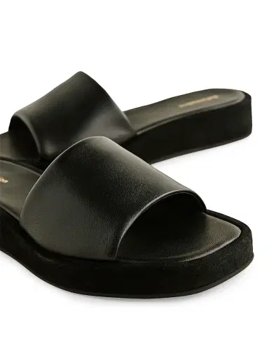 Reformation Women's Esme 35MM Leather Platform Sandals - Black Suede Leather | Thumbnail 4 Reformation Women's Esme 35MM Leather Platform Sandals - Black Suede Leather | Thumbnail 4