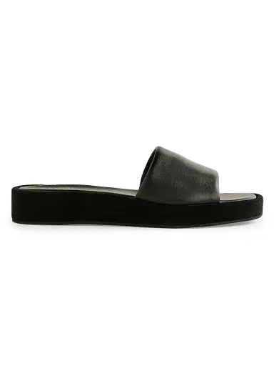 Reformation Women's Esme 35MM Leather Platform Sandals - Black Suede Leather | Thumbnail 1 Reformation Women's Esme 35MM Leather Platform Sandals - Black Suede Leather | Thumbnail 1