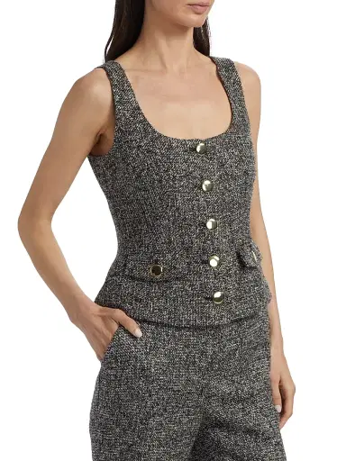 Toccin Women's Georgia Tweed Button-Front Top - Charcoal Multi | Thumbnail 4
