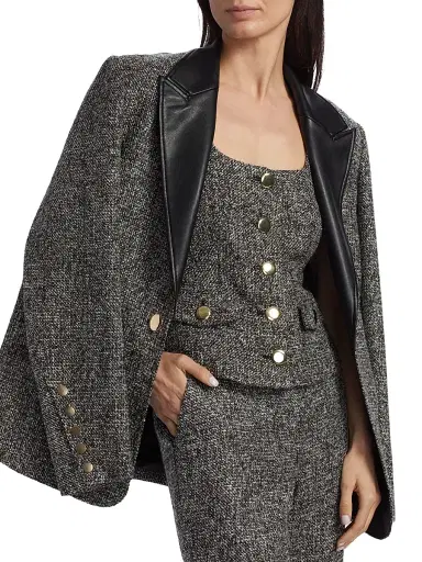 Toccin Women's Georgia Tweed Button-Front Top - Charcoal Multi | Thumbnail 6