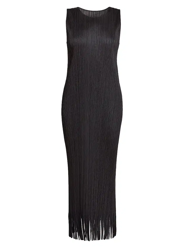 Women's Wave Pleated Midi-Dress - Black Women's Wave Pleated Midi-Dress - Black