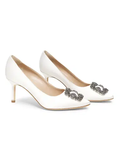 Manolo Blahnik Women's Hangisi 70MM Silk Pumps - Cream - Size 9.5 | Thumbnail 2