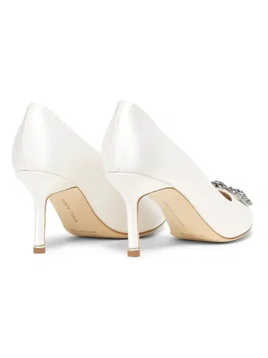 Manolo Blahnik Women's Hangisi 70MM Silk Pumps - Cream - Size 9.5 | Thumbnail 3