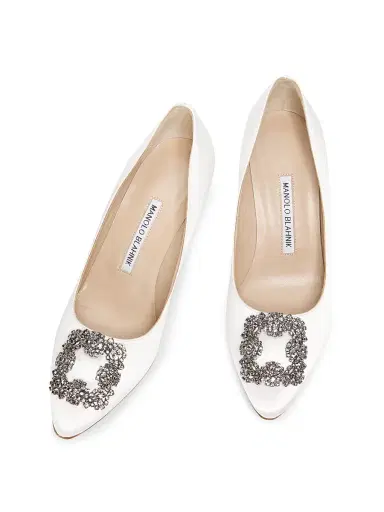 Manolo Blahnik Women's Hangisi 70MM Silk Pumps - Cream - Size 9.5 | Thumbnail 4