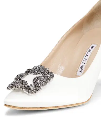 Manolo Blahnik Women's Hangisi 70MM Silk Pumps - Cream - Size 9.5 | Thumbnail 5
