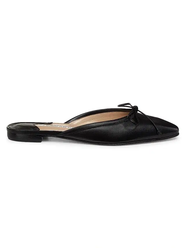 Manolo Blahnik Women's Ballerimu Bow-Detailed Leather Flat Mules - Black