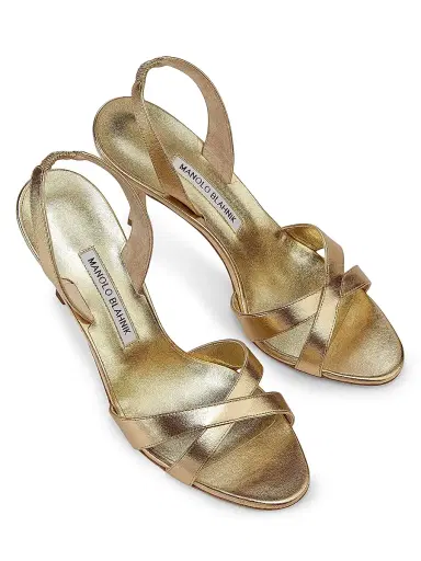 Manolo Blahnik Women's Callasli Leather Slingback Sandals - Gold - Size 5 | Thumbnail 4