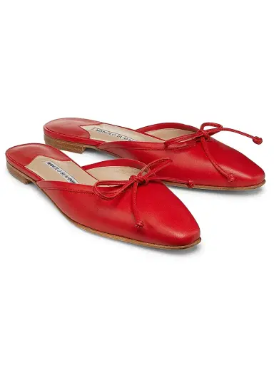 Manolo Blahnik Women's Ballerimu Bow-Detailed Leather Flat Mules - Red - Size 8.5 | Thumbnail 2 Manolo Blahnik Women's Ballerimu Bow-Detailed Leather Flat Mules - Red - Size 8.5 | Thumbnail 2
