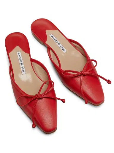 Manolo Blahnik Women's Ballerimu Bow-Detailed Leather Flat Mules - Red - Size 8.5 | Thumbnail 4 Manolo Blahnik Women's Ballerimu Bow-Detailed Leather Flat Mules - Red - Size 8.5 | Thumbnail 4