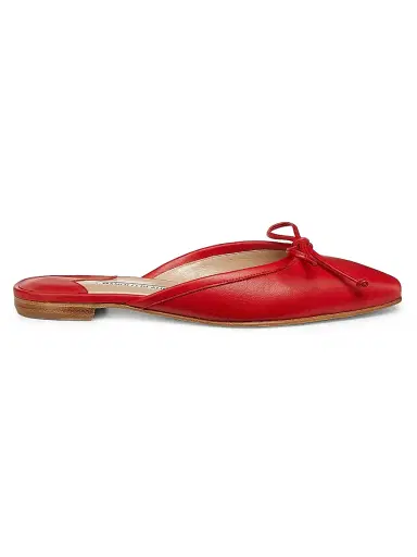 Manolo Blahnik Women's Ballerimu Bow-Detailed Leather Flat Mules - Red - Size 8.5 | Thumbnail 1 Manolo Blahnik Women's Ballerimu Bow-Detailed Leather Flat Mules - Red - Size 8.5 | Thumbnail 1