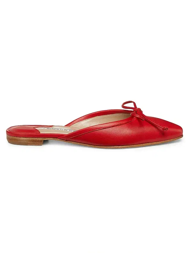 Manolo Blahnik Women's Ballerimu Bow-Detailed Leather Flat Mules - Red