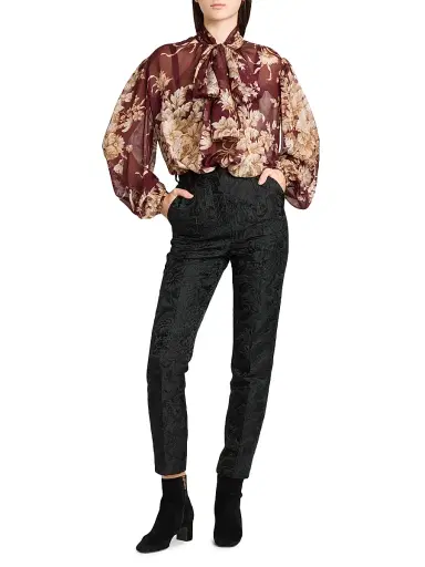 Dolce & Gabbana Women's Italian Tailoring Rose Silk Tie-Neck Blouse | Thumbnail 2 Dolce & Gabbana Women's Italian Tailoring Rose Silk Tie-Neck Blouse | Thumbnail 2