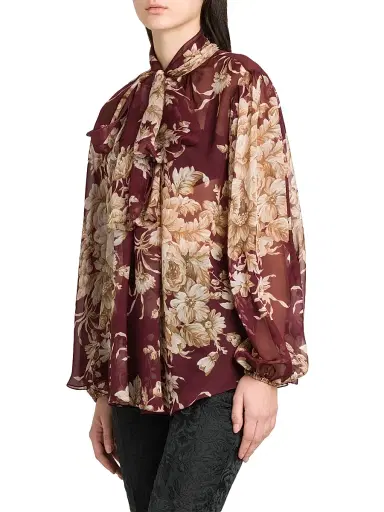 Dolce & Gabbana Women's Italian Tailoring Rose Silk Tie-Neck Blouse | Thumbnail 4 Dolce & Gabbana Women's Italian Tailoring Rose Silk Tie-Neck Blouse | Thumbnail 4