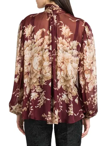 Dolce & Gabbana Women's Italian Tailoring Rose Silk Tie-Neck Blouse | Thumbnail 5 Dolce & Gabbana Women's Italian Tailoring Rose Silk Tie-Neck Blouse | Thumbnail 5