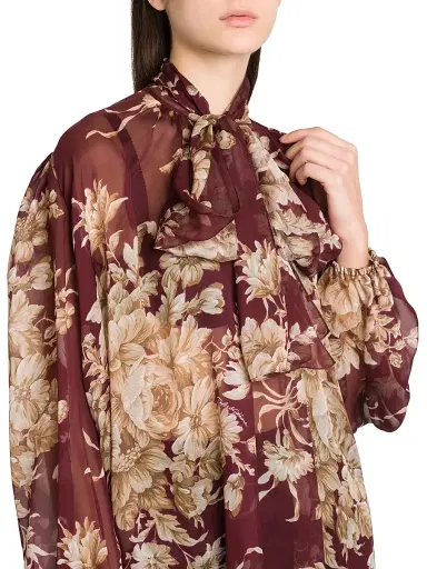 Dolce & Gabbana Women's Italian Tailoring Rose Silk Tie-Neck Blouse | Thumbnail 6 Dolce & Gabbana Women's Italian Tailoring Rose Silk Tie-Neck Blouse | Thumbnail 6