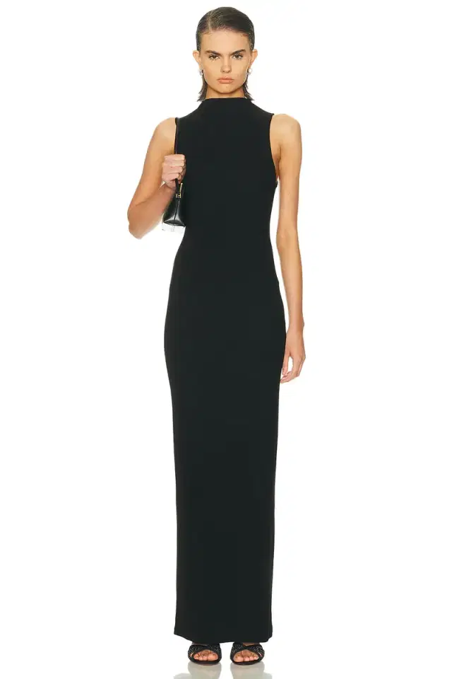 Enza Costa Silk Rib Sleeveless Mockneck Fluid Dress