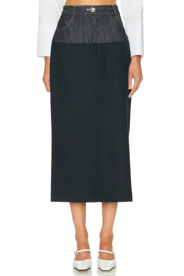 MATTHEW BRUCH Denim Combo Midi Skirt