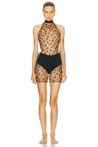 Kiki de Montparnasse All Over Lace Halter Mini Slip Dress | Thumbnail 1