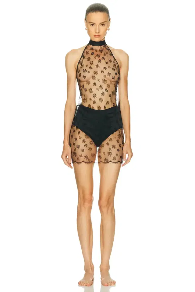 Kiki de Montparnasse All Over Lace Halter Mini Slip Dress