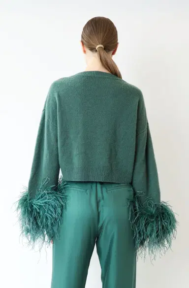 LAPOINTE Cashmere Cropped V Neck Sweater With Feathers | Thumbnail 2 LAPOINTE Cashmere Cropped V Neck Sweater With Feathers | Thumbnail 2