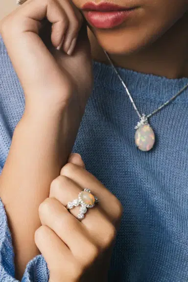 YEPREM Opal and Diamond X Ring | Thumbnail 2