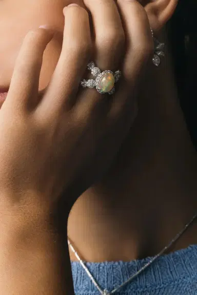 YEPREM Opal and Diamond X Ring | Thumbnail 4