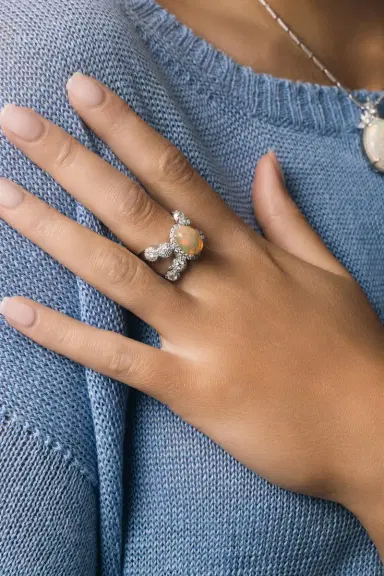 YEPREM Opal and Diamond X Ring | Thumbnail 5