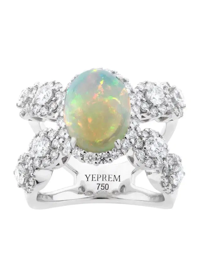 YEPREM Opal and Diamond X Ring