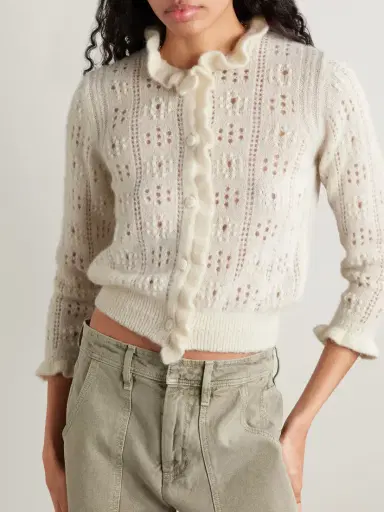 DÔEN Claudie Ruffled Pointelle-knit Alpaca-blend Cardigan | Thumbnail 3
