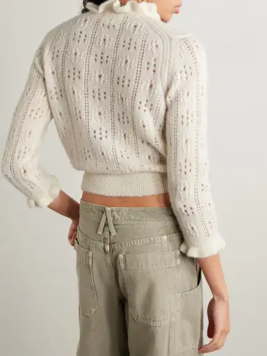 DÔEN Claudie Ruffled Pointelle-knit Alpaca-blend Cardigan | Thumbnail 4