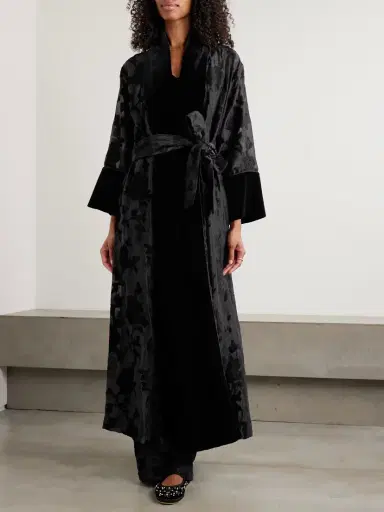 Loretta Caponi Porzia Velvet-trimmed Fil Coupé Satin Robe | Thumbnail 2
