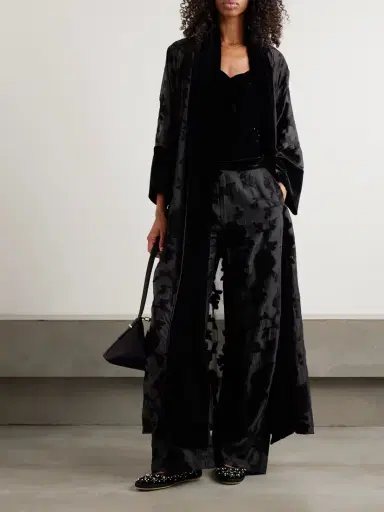 Loretta Caponi Porzia Velvet-trimmed Fil Coupé Satin Robe | Thumbnail 3