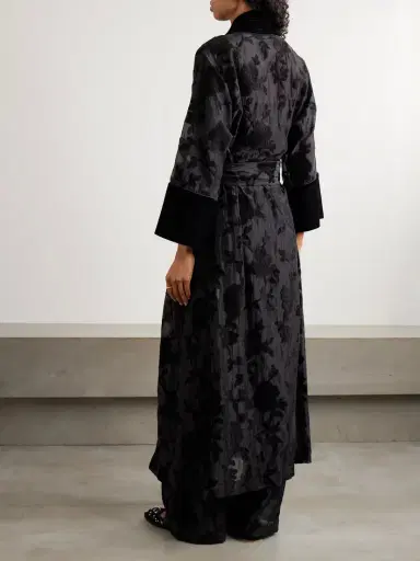 Loretta Caponi Porzia Velvet-trimmed Fil Coupé Satin Robe | Thumbnail 4