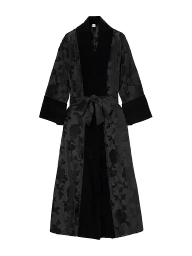 Loretta Caponi Porzia Velvet-trimmed Fil Coupé Satin Robe | Thumbnail 1