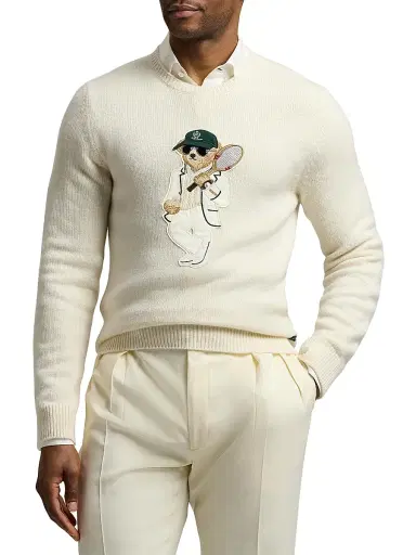 Ralph Lauren Purple Label Men's Tennis Polo Bear Cashmere Crewneck Sweater - Classic Cream - Size Medium | Thumbnail 3 Ralph Lauren Purple Label Men's Tennis Polo Bear Cashmere Crewneck Sweater - Classic Cream - Size Medium | Thumbnail 3