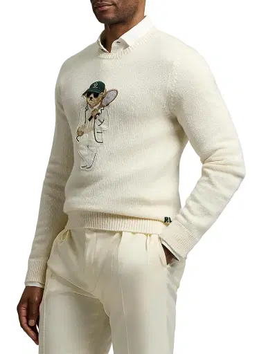 Ralph Lauren Purple Label Men's Tennis Polo Bear Cashmere Crewneck Sweater - Classic Cream - Size Medium | Thumbnail 4 Ralph Lauren Purple Label Men's Tennis Polo Bear Cashmere Crewneck Sweater - Classic Cream - Size Medium | Thumbnail 4