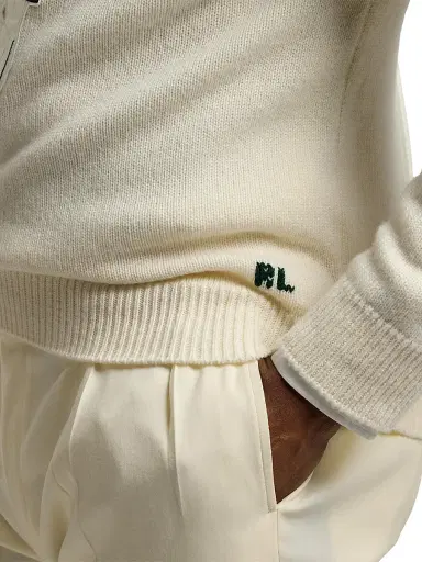 Ralph Lauren Purple Label Men's Tennis Polo Bear Cashmere Crewneck Sweater - Classic Cream - Size Medium | Thumbnail 6 Ralph Lauren Purple Label Men's Tennis Polo Bear Cashmere Crewneck Sweater - Classic Cream - Size Medium | Thumbnail 6