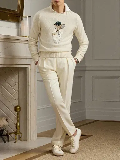 Ralph Lauren Purple Label Men's Tennis Polo Bear Cashmere Crewneck Sweater - Classic Cream - Size Medium | Thumbnail 7 Ralph Lauren Purple Label Men's Tennis Polo Bear Cashmere Crewneck Sweater - Classic Cream - Size Medium | Thumbnail 7