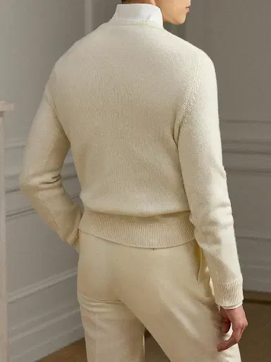 Ralph Lauren Purple Label Men's Tennis Polo Bear Cashmere Crewneck Sweater - Classic Cream - Size Medium | Thumbnail 9 Ralph Lauren Purple Label Men's Tennis Polo Bear Cashmere Crewneck Sweater - Classic Cream - Size Medium | Thumbnail 9